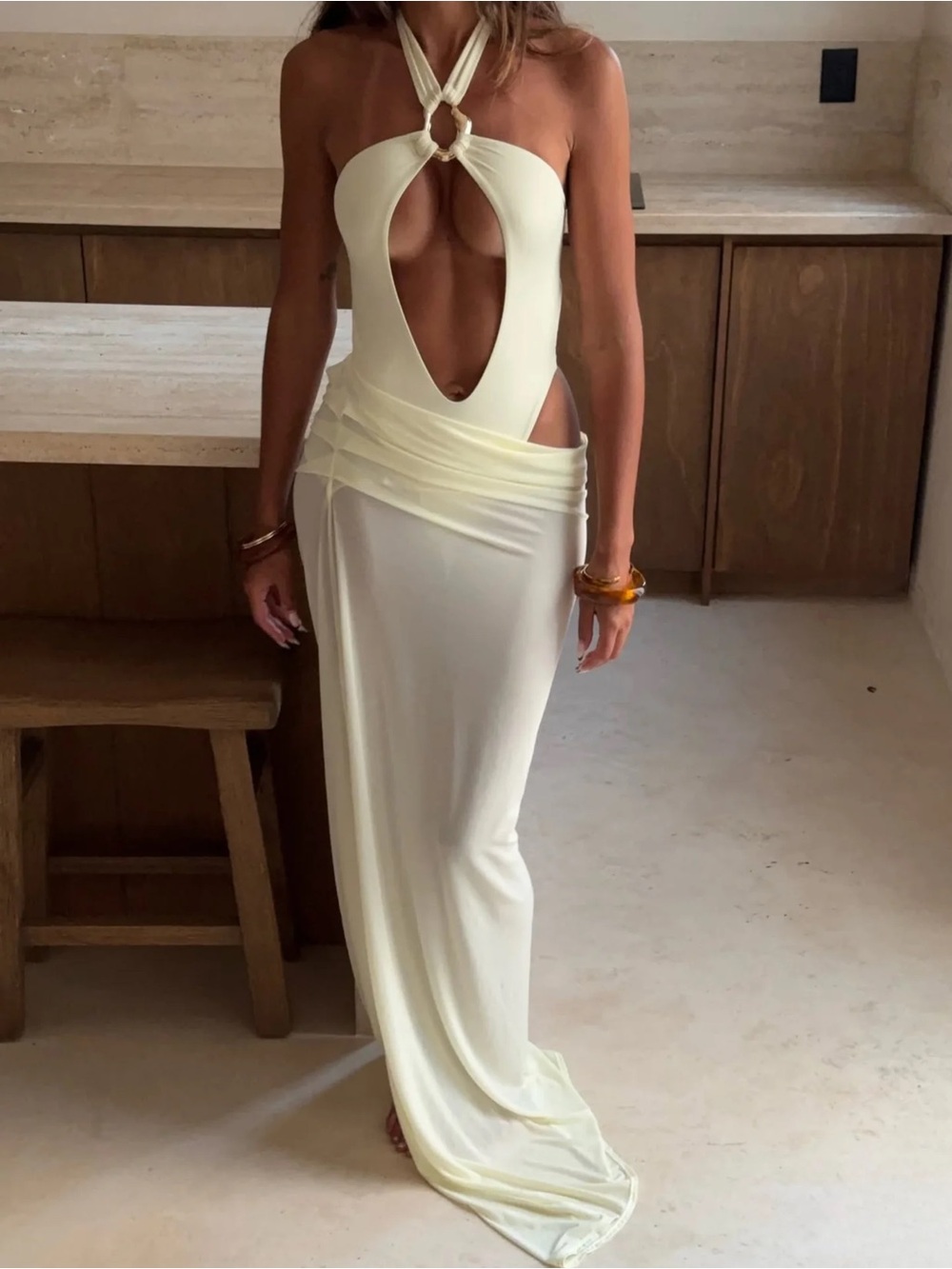 The Athena Swimsuit with Detachable Skirt in Soft Yellow